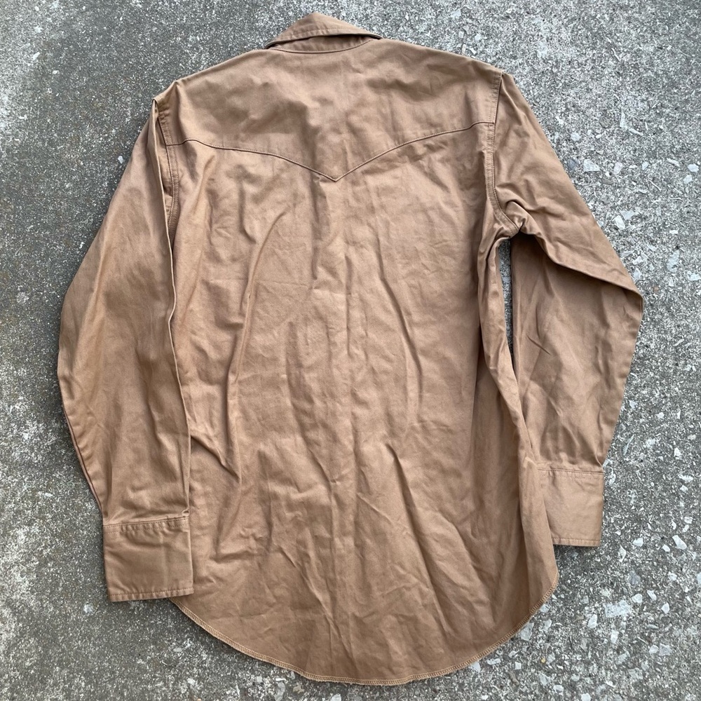 Wrangler | Vintage Western Cowboy Brushpopper Heavy Tan/Khaki Pearl Snap Shirt - Picture 2 of 5